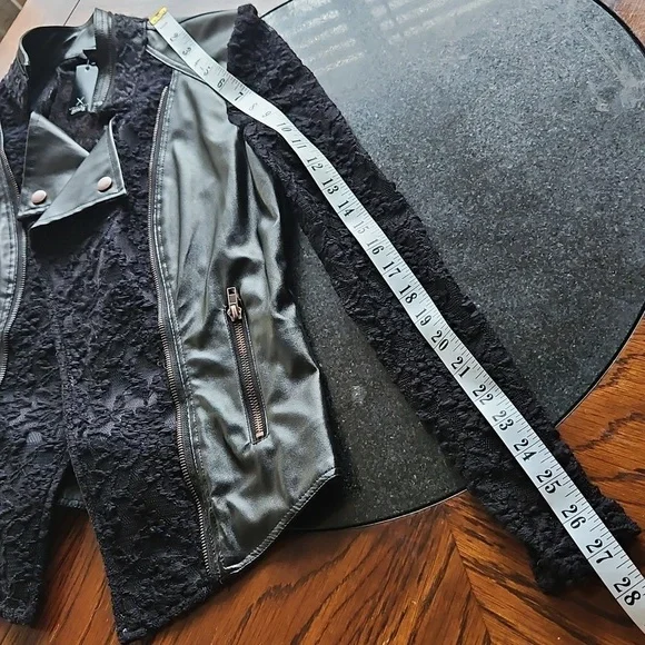 Streetwear Society Black Faux Leather Lace Insert Moto Jacket Small - Picture 13 of 15